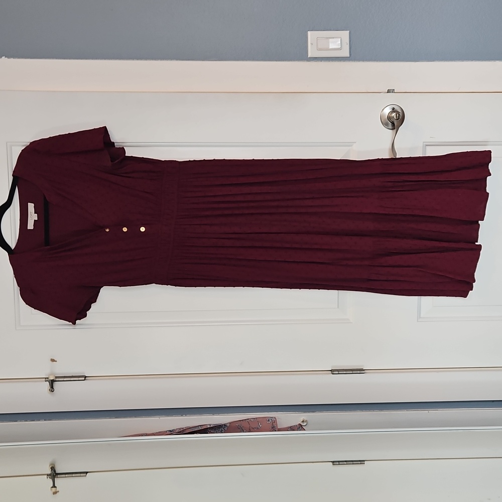 Loft Burgundy Midi Dress with Buttons size medium